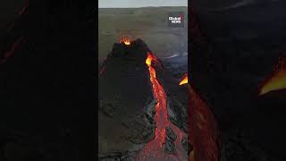 Iceland volcano Drone footage captures closeup of lava spewing from Litli Hrutur [upl. by Ailey]