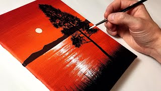 Easy Lake Sunset for Beginners  Acrylic Painting Tutorial Step by Step [upl. by Etz]