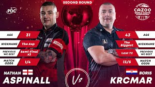 PDC World Darts Championship 2023 Round 2 Nathan Aspinall vs Boris Krcmar 2022 12 18 HUN [upl. by Nyrrat]