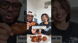 Teaching my Wife how to eat chicken BONES 🦴 food chickenwings lingandlamb [upl. by Titus]