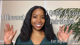 7 EASY Hairstyles on Natural Blowout Hair  All in 5 minutes or less  NaturallyBrittneySimone [upl. by Tristram]