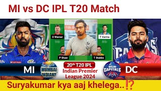 MI vs DC PredictionMI vs DC TeamMumbai vs Delhi IPL 20TH T20 Match [upl. by Bekelja426]