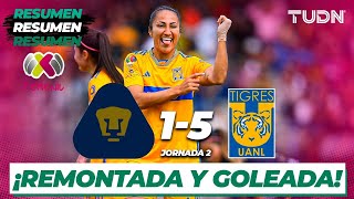 Resumen y goles  Pumas 15 Tigres  Liga Mx Femenil  CL2024 J2  TUDN [upl. by Erdrich]