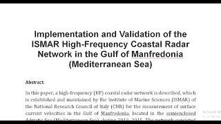 Implementation and Validation of the ISMAR High Frequency Coastal Radar Network in the Gulf of Manfr [upl. by Gerhardt]