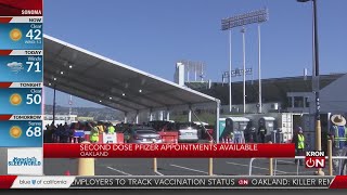 Appointments for second Pfizer dose available at Oakland Coliseum [upl. by Chadwick136]