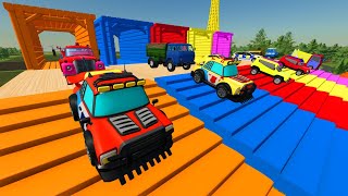 TRANSPORTING PIXAR CARS amp FRUITS WITH COLORED amp JOHN DEERE vs CLAAS vs TRACTORS  BeamNGdrive diy [upl. by Issi]