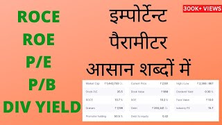 PE  EPS  ROCE  ROE  PB  MARKETCAP  DIVIDEND YIELD EXPLAINATION [upl. by Aneras841]