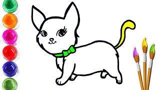 Cute Cat Drawing Painting Coloring for Kids amp Toddlers  Kids Art  How To Draw Cute Cat [upl. by Alegnat]