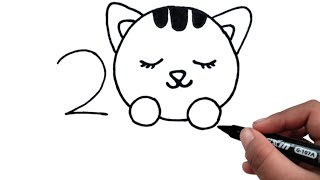 How To Draw A Cat For Kids  Cat Drawing From 200 Numbar [upl. by Martz49]