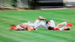 Michael Iannazzo collides with Teammate Matt Sawyer  2016 LLWS CT vs NH [upl. by Airod]