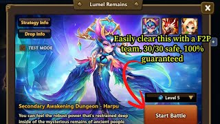 INSANELY Easy Lumel Remains Lvl 5 Clear F2P Team Guide for Harpu Awakening Dungeon with Low Runes [upl. by Eendys]