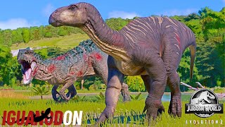 IGUANODON vs TREX IREX GIGANOTOSAURUS Dinosaurs Killling Animation  Jurassic World Evolution 2 [upl. by Jarl]