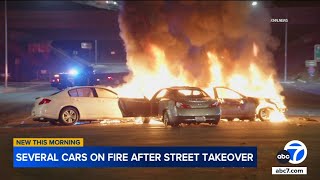 Pacoima street takeover ends with several cars on fire [upl. by Seibold]