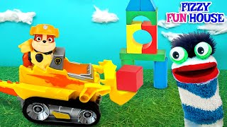 Fizzy Builds and Explores Shapes with Paw Patrol Rubble Explorative Video for Kids [upl. by Publias]