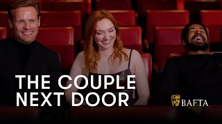 Sam Heughan Eleanor Tomlinson and Alfred Enoch spill the beans on The Couple Next Door  BAFTA [upl. by Bautram]