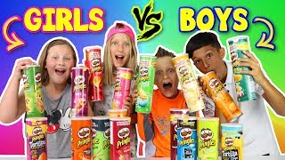 GIRLS vs BOYS Pringles Challenge [upl. by Esiuolyram]