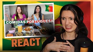 BRASILEIRAS EXPERIMENTANDO COMIDAS PORTUGUESAS  PORTUGUESA REACT [upl. by Arahsit]