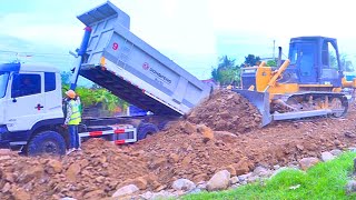 Good Action Of Clearing In Three Stages Amazing Skills Bulldozer SHANTUI SD16 And Dump Truck [upl. by Nylirak]