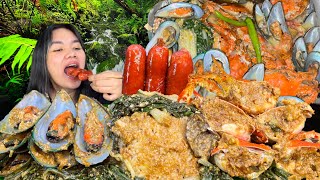 CRAB and MUSSELS in COCONUT MILK with HAMONADONG LONGGANISA MUKBANG PINOY MUKBANG [upl. by Nuawaj]