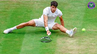 Carlos Alcaraz slips over and somehow still wins set point 🤯  Wimbledon 2024 [upl. by Narcis292]