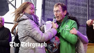 Activist wrestles mic away from Greta Thunberg over proPalestine chants at climate rally [upl. by Uohk]