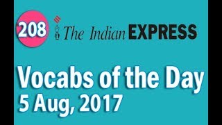 ✅ The Indian Express Vocabulary 5 Aug 2017  Learn 10 New Words with Tricks  Day208 [upl. by Annagroeg]