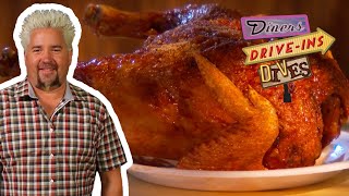 Guy Fieri Eats quotBANANASquot Whole Fried Chicken in Memphis  Diners DriveIns and Dives  Food Network [upl. by Eilrac749]