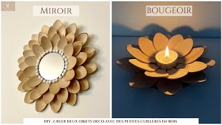 DIY  CREER UN JOLI MIROIR ET BOUGEOIR AVEC DES PETITES CUILLÈRES EN BOIS [upl. by Yecaj]