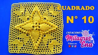 Cuadrado N° 10 tejido a crochet Hojitas en Relieves combinado con punto Popcorn para colchas [upl. by Aillij]