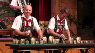 Oktoberfest Musikanten playing the cowbells at Biergarten Restaurant [upl. by Felisha149]