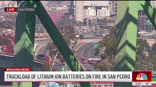 Truckload of lithium ion batteries on fire in San Pedro [upl. by Farrand]