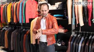 Blouson Cuir Orange Brique Homme Scotch amp Soda En Video [upl. by Morice]