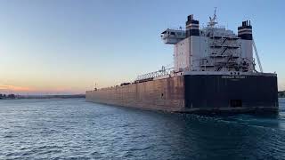 Great Lakes Freighter American Integrity in the Soo Harbor [upl. by Anilrac707]