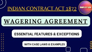 Wagering Agreement  Indian Contract Act 1872  With Case Laws amp Examples  In Hindi Simplify Law [upl. by Zeuqirdor]