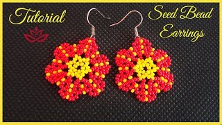 Easy Flower Seed Bead Earrings  Tutorial [upl. by Sergo]