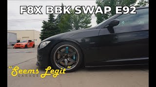 BMW E92 BBK Swap  F82 Calipers and SLG Brackets [upl. by Arocahs990]