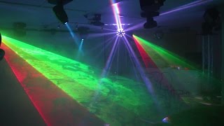 Home Disco Lights synchronized to Music 5 Scanners Moving Heads Lasers DMX controlled [upl. by Pisano]