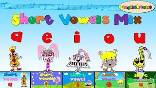 Short Vowels Mix  aeiou five videos  Phonics songs [upl. by Steep399]