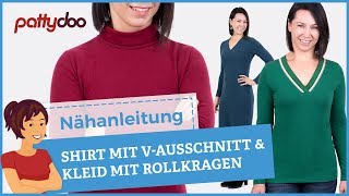 Nähanleitung VAusschnitt amp Rollkragen  Tolle Basicshirts amp Kleider fürs ganze Jahr nähen [upl. by Llennyl]