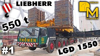 GIANT 550 ton LIEBHERR LGD 1550 heavy crane with lattice boom assembly 4K DREAM MACHINES [upl. by Lehplar]