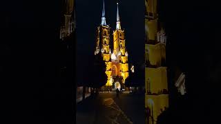 🇵🇱 Wroclaw Cathedral at night TravelwithHugoF cathedral wrocław polandtravel [upl. by Atiekahs631]