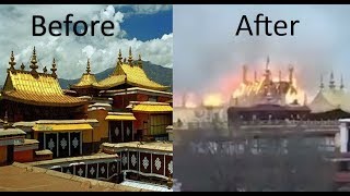 Jokhang Monastery before and after the fire sacred Tibetan monastery in Lhasa hit by fire [upl. by Yleve]