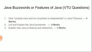 Java Buzzwords or Features of Java Module2 Chapter2  223  Object Oriented Concepts 18CS45 [upl. by Asatan]