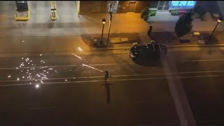 Fireworks fired from cars toward buildings in downtown Minneapolis [upl. by Lorola]