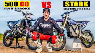 Stark Varg Electric Dirt Bike vs 500cc 2 Stroke  Hot Lap Shootout [upl. by Neztnaj972]