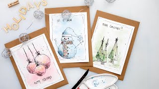 Watercolor Christmas cards idea  easy tutorial for beginners [upl. by Aivatnohs]