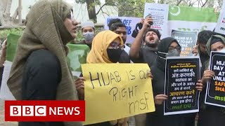 Protests in India as Karnataka state moves to ban hijabs in schools  BBC News [upl. by Clellan]