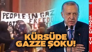 Erdoğan Kürsüde Şoku Yaşadı Yüzüne Karşı Bağır Bağıra Gazze Protestosu Anında Çıkarıldılar [upl. by Havener]