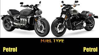 Triumph Rocket 3 VS HarleyDavidson Fat Bob specs top speed features rocket3 fatbob [upl. by Haney]