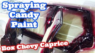 Spraying Candy Paint On Box Chevy Caprice  Door Jambs Painted Kandy Brandywine  UreKem Wine Red [upl. by Baggett]